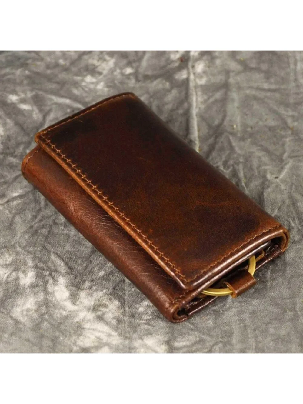 Genuine Leather Men's Key Case with Loop Hook & Coin Pocket - Snap Closure